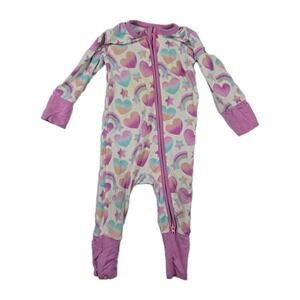 Bird & Bean Baby Girl Size 3-6 Months Hearts Rainbow Print Bamboo‎ One Piece
